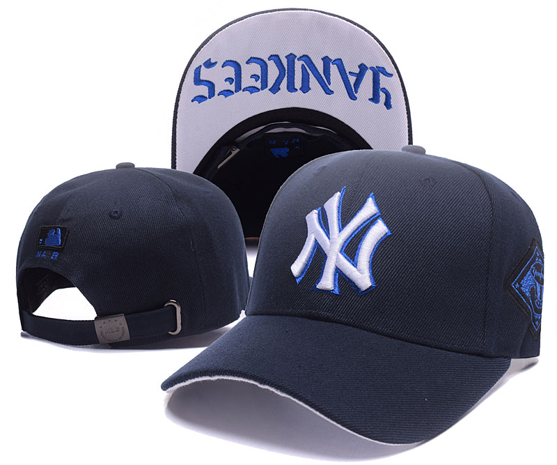 Yankees Fresh Logo Black White Peaked Adjustable Hat TX
