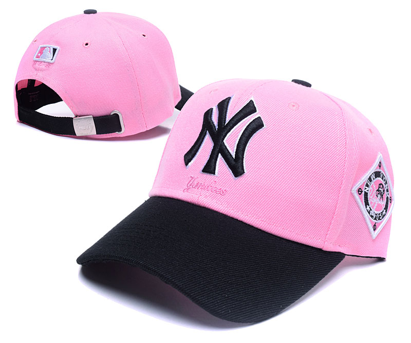 Yankees Fresh Logo Pink Black Peaked Adjustable Hat TX