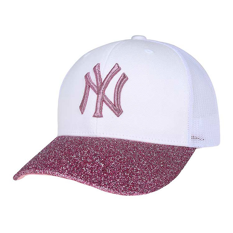 Yankees Fresh Logo Pink Sequin Hollow Carved Peaked Adjustable Hat TX
