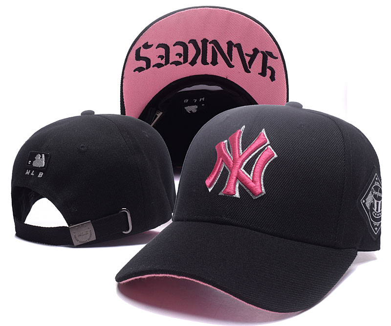 Yankees Team Logo Black Pink Adjustable Hat TX