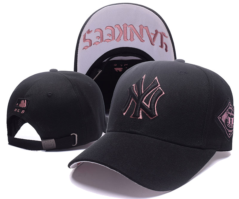 Yankees Team Logo Black Pink Peaked Adjustable Hat TX