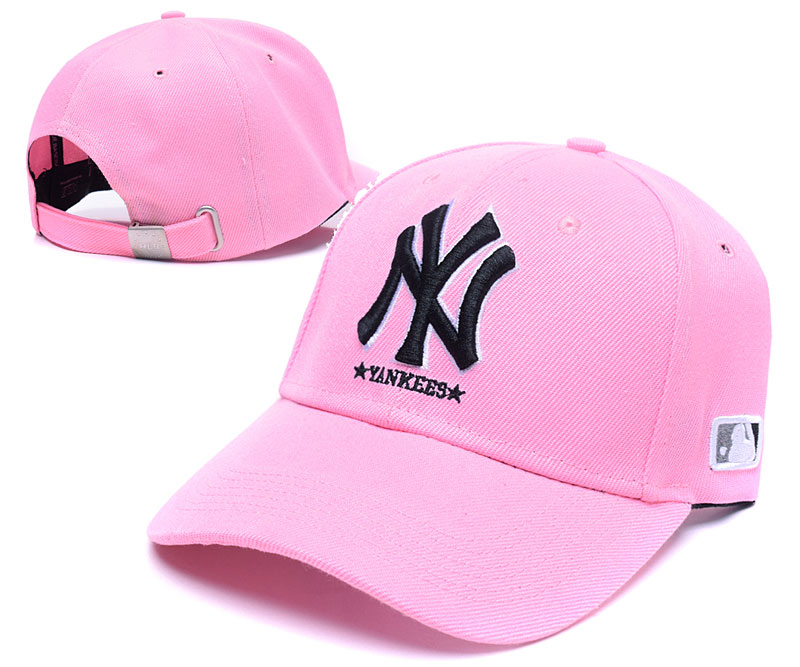 Yankees Team Logo Pink Peaked Adjustable Hat TX - Click Image to Close