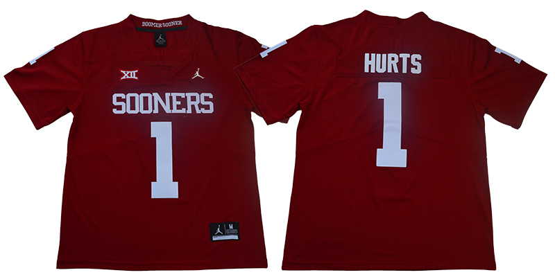 Oklahoma Sooners 1 Jalen Hurts Red College Football Jersey