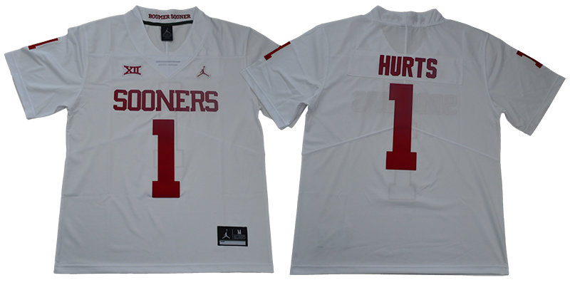 Oklahoma Sooners 1 Jalen Hurts White College Football Jersey