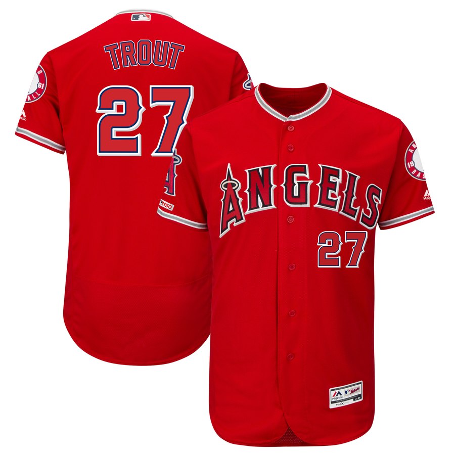 Angels 27 Mike Trout Scarlet 150th Patch Flexbase Jersey