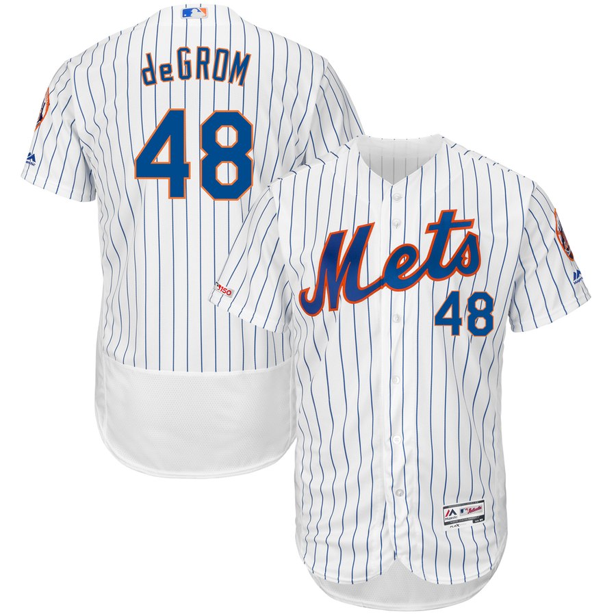 Mets 48 Jacob deGrom White 150th Patch Flexbase Jersey - Click Image to Close