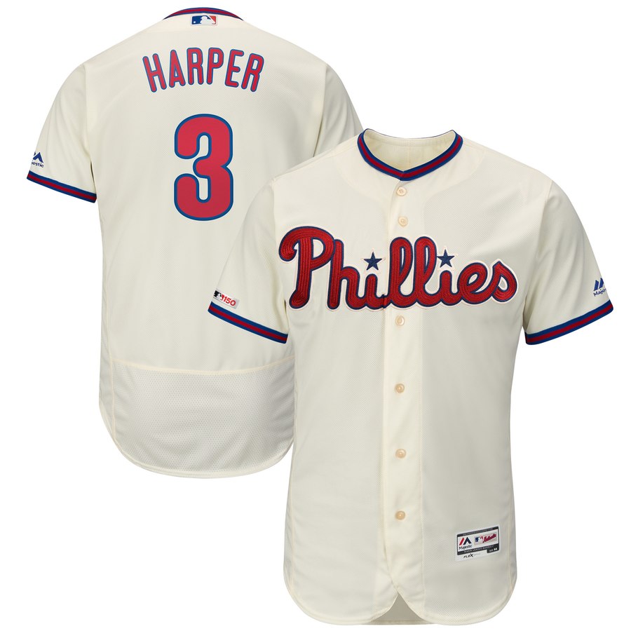 Phillies 3 Bryce Harper Cream 150th Patch Flexbase Collection