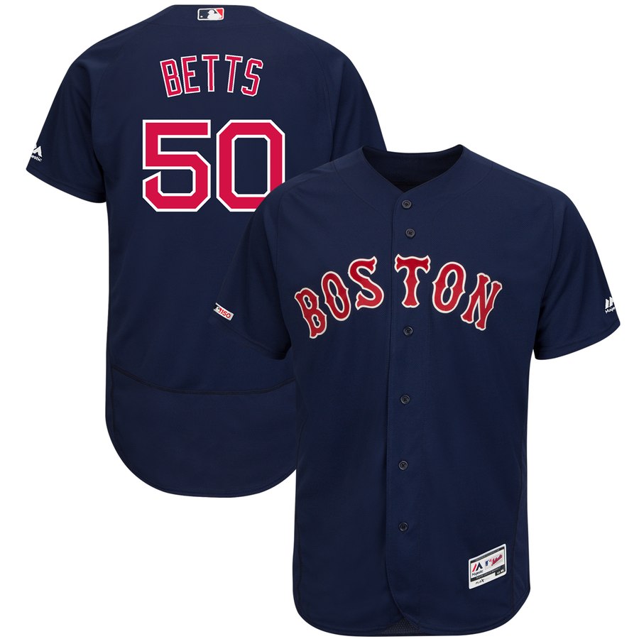 Red Sox 50 Mookie Betts Navy 150th Patch FlexBase Jersey - Click Image to Close