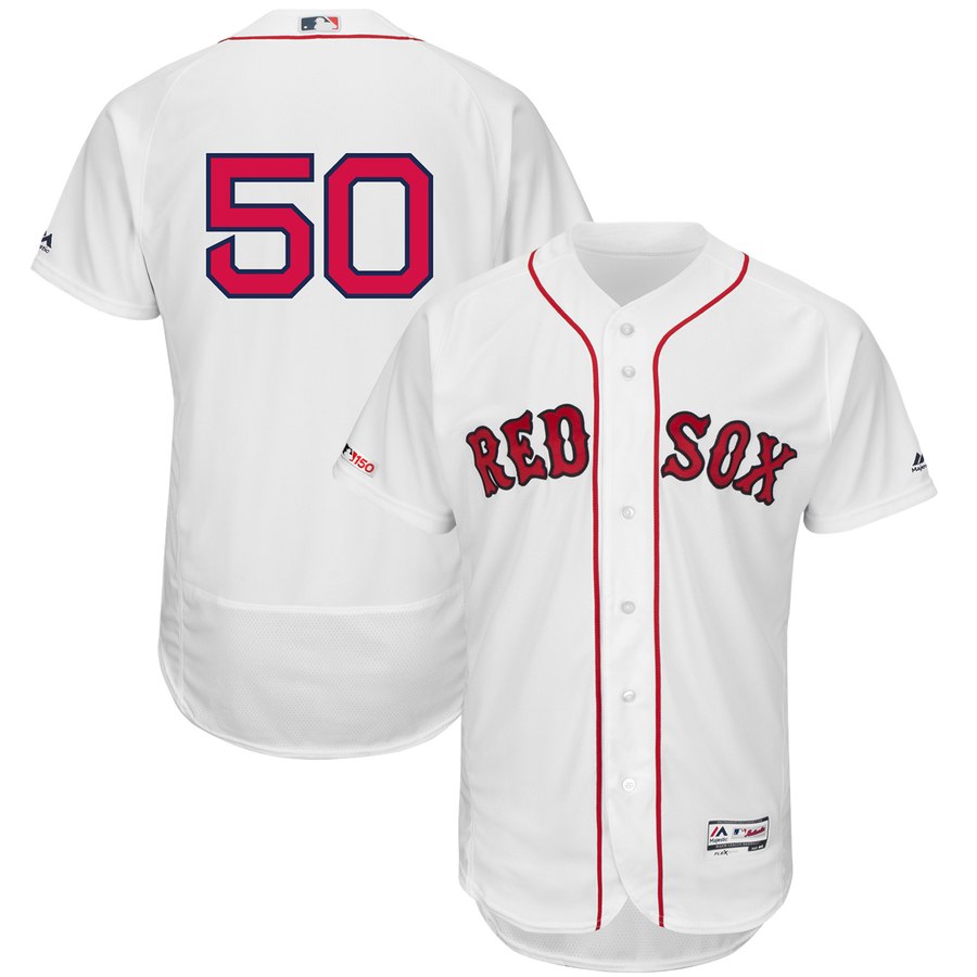 Red Sox 50 Mookie Betts White 150th Patch FlexBase Jersey - Click Image to Close
