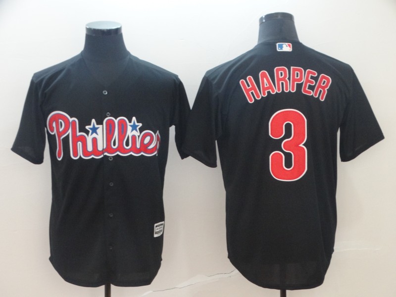 Phillies 3 Bryce Harper Black Cool Base Jersey - Click Image to Close