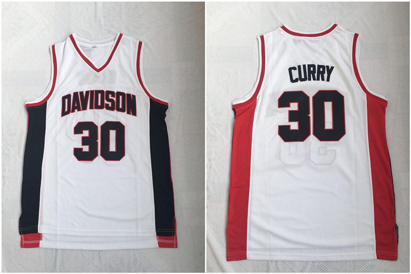 Davidson Wildcat 30 Stephen Curry White Stitched College Basketball Jersey - Click Image to Close
