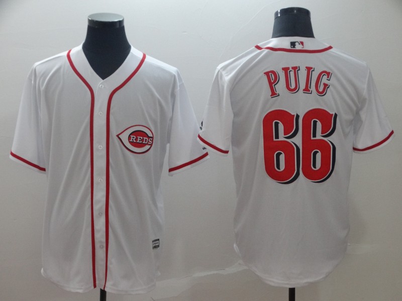 Reds 66 Yasiel Puig White Cool Base Jersey - Click Image to Close