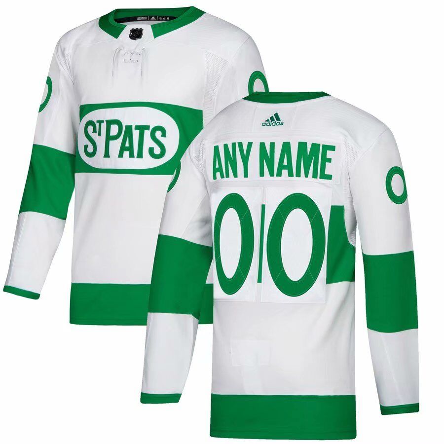 Maple Leafs White Men's Customized 2019 St. Patrick's Day Adidas Jersey