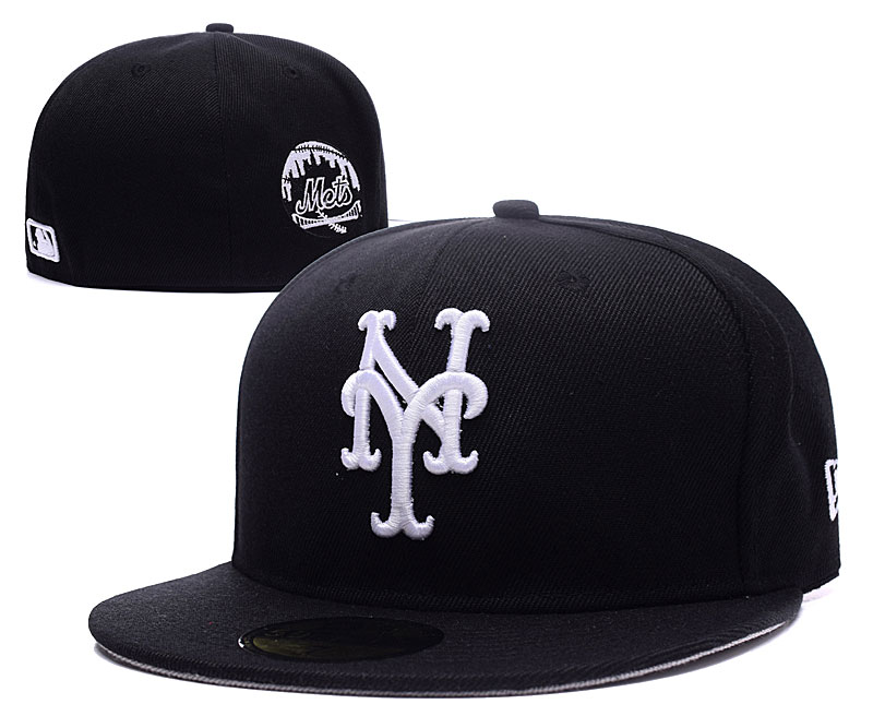 Mets Team Logo Black Fitted Hat LX - Click Image to Close