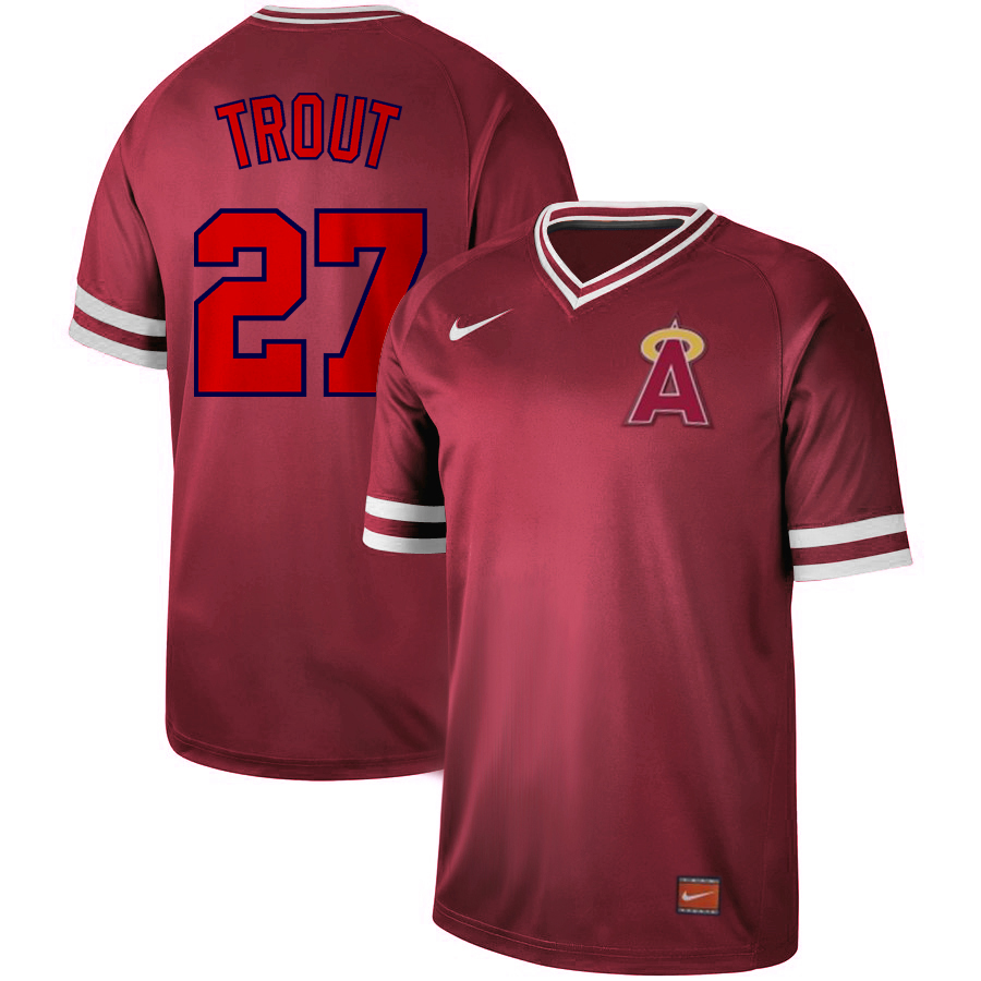 Angels 27 Mike Trout Red Throwback Jersey