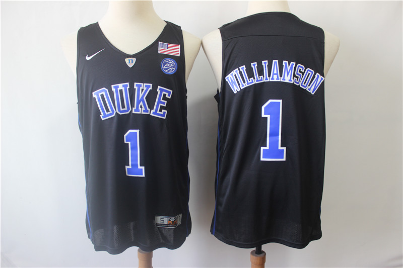 Duke Blue Devils 1 Zion Williamson Black College Basketball Jersey