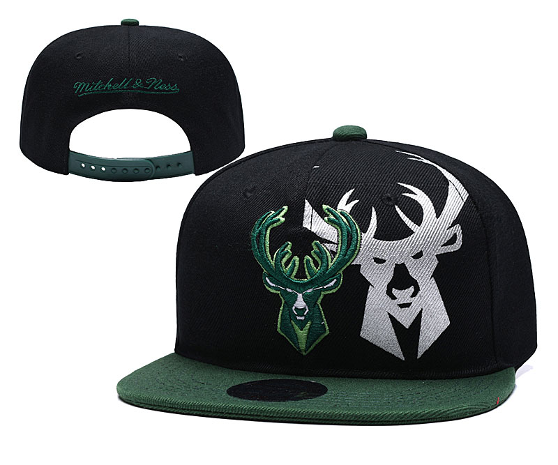 Bucks Team Logo Black Green Mitchell & Ness Adjustable Hat YD - Click Image to Close