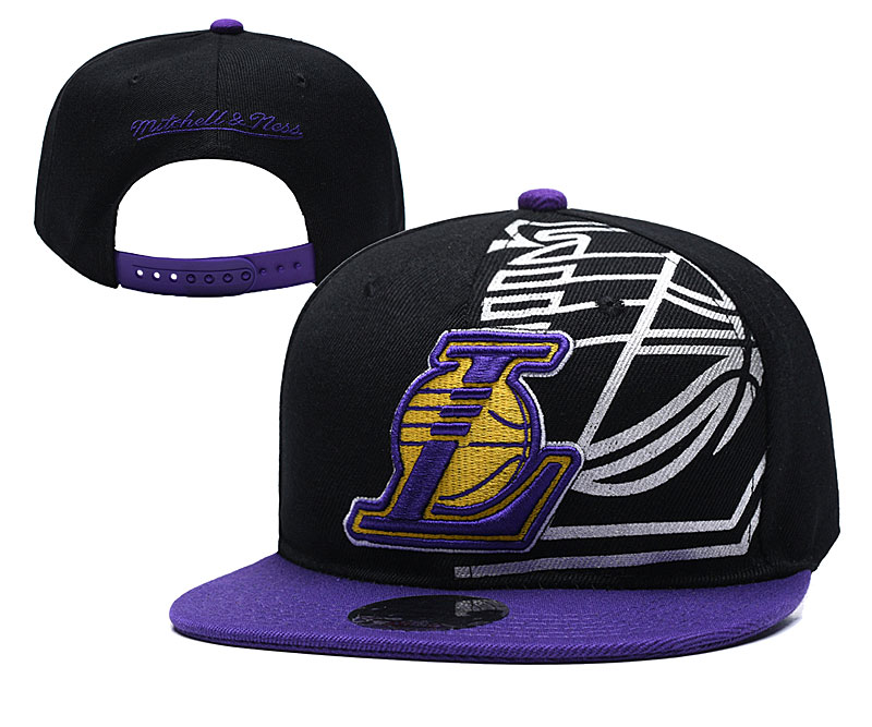 Lakers Team Logo Black Purple Mitchell & Ness Adjustable Hat YD