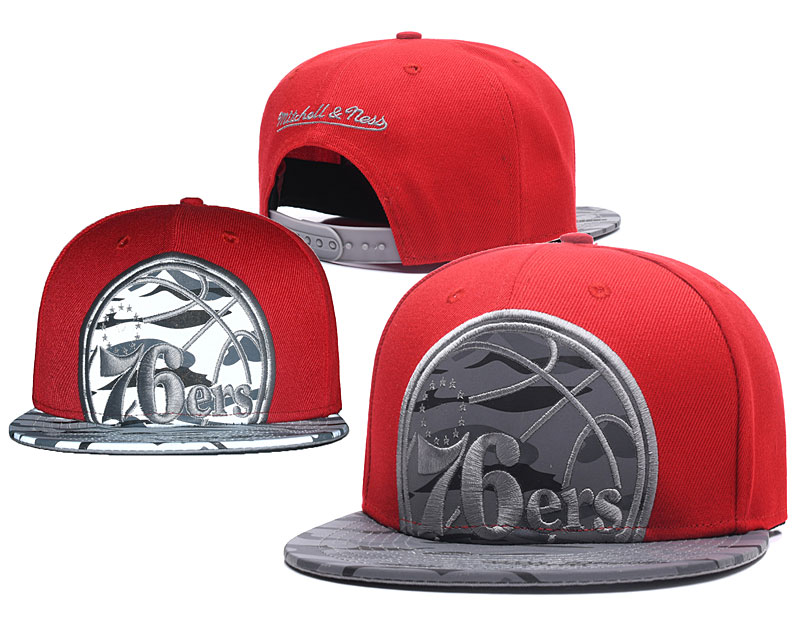 76ers Team Logo Sliver Red Mitchell & Ness Adjustable Hat GS