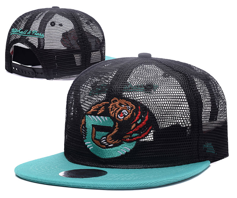 Grizzlies Team Logo Black Blue Hollow Carved Mitchell & Ness Adjustable Hat GS