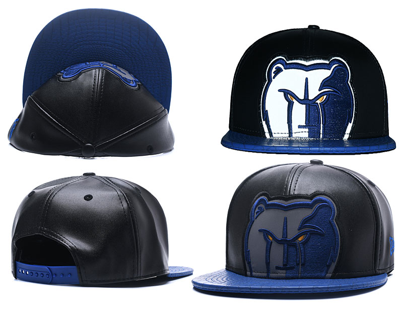 Grizzlies Team Logo Black Navy Leather Adjustable Hat GS