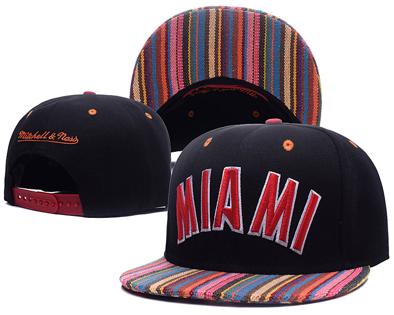 Heat Team Logo Black Colorful Stripe Mitchell & Ness Adjustable Hat GS