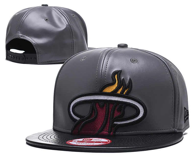 Heat Team Logo Black Gray Leather Adjustable Hat GS