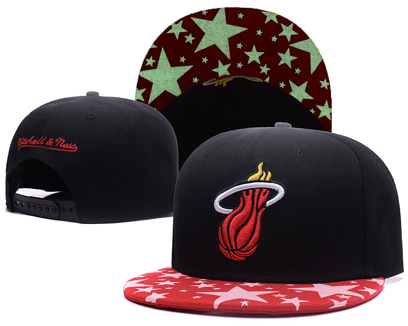 Heat Team Logo Black Red With Star Mitchell & Ness Adjustable Hat GS