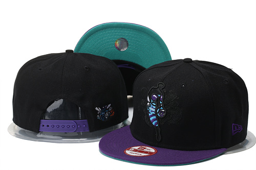 Hornets Team Logo Black Purple Adjustable Hat GS