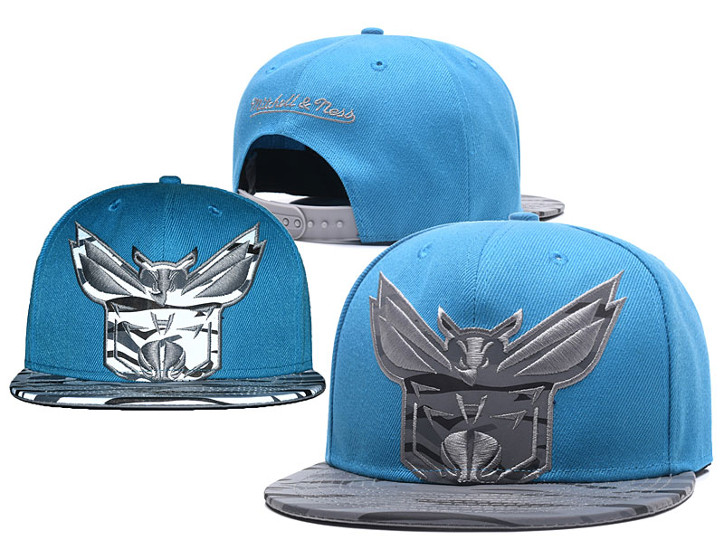 Hornets Team Logo Blue Silver Mitchell & Ness Adjustable Hat GS