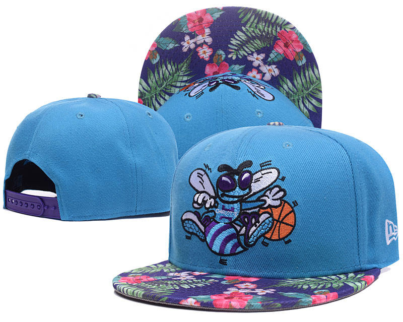 Hornets Team Logo Blue With Flower Pattern Adjustable Hat GS