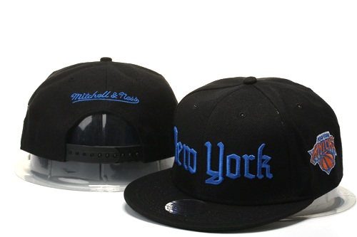 Knicks Fresh Logo Black Blue Mitchell & Ness Adjustable Hat GS
