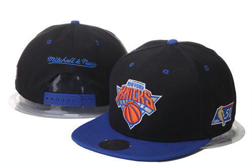 Knicks Team Logo Black Blue Mitchell & Ness Adjustable Hat GS