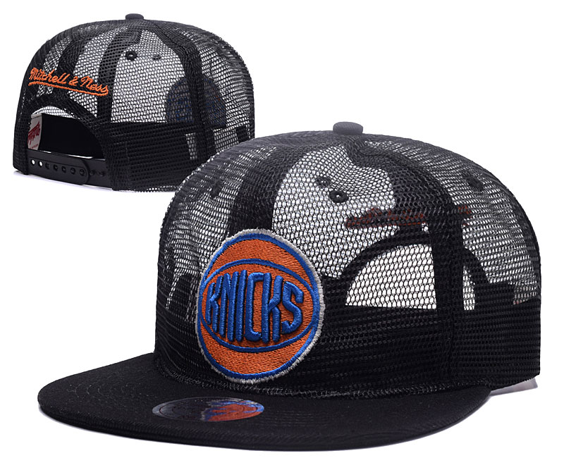 Knicks Team Logo Black Hollow Carved Mitchell & Ness Adjustable Hat GS