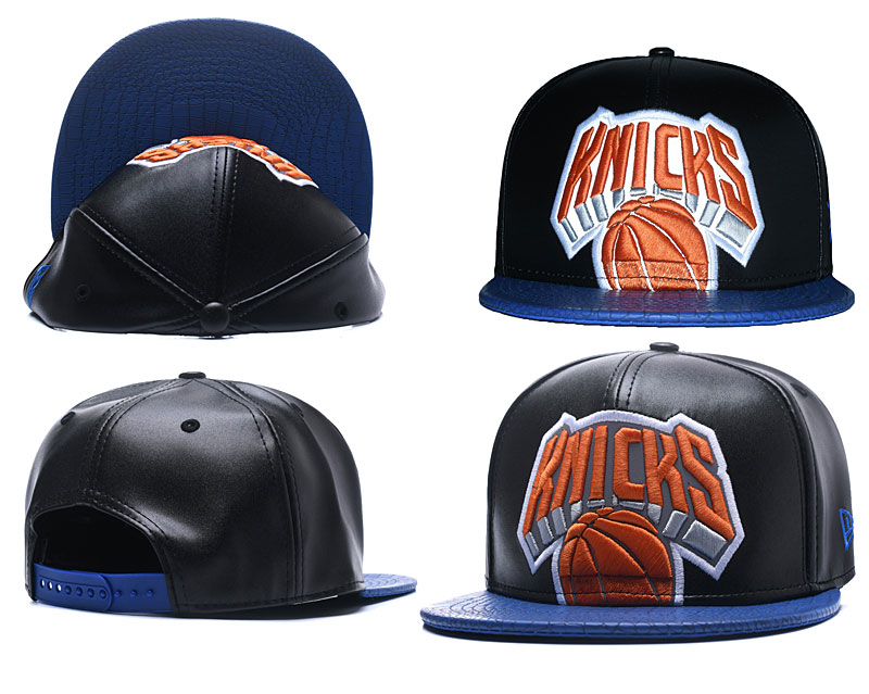 Knicks Team Logo Black Navy Leather Adjustable Hat GS