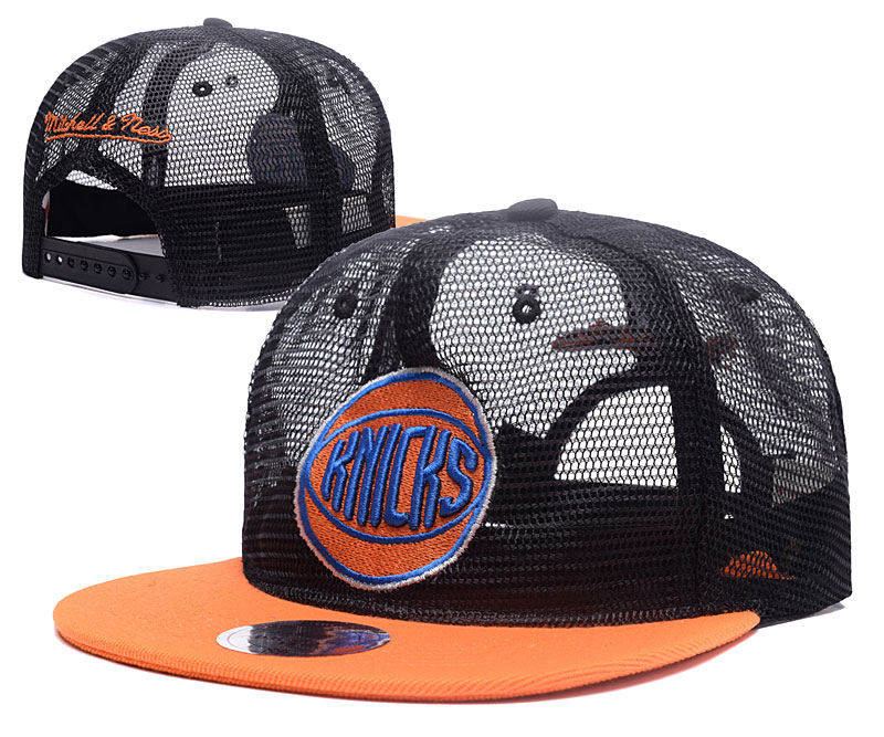 Knicks Team Logo Black Orange Hollow Carved Mitchell & Ness Adjustable Hat GS