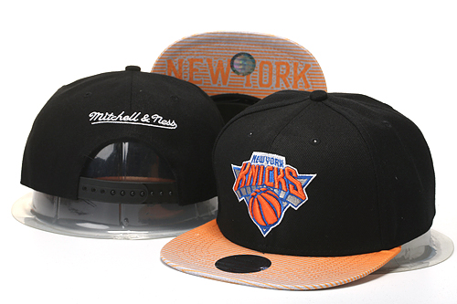 Knicks Team Logo Black Yellow Mitchell & Ness Adjustable Hat GS