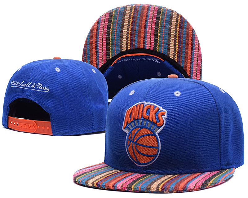 Knicks Team Logo Blue Colorful Tripe Mitchell & Ness Adjustable Hat GS