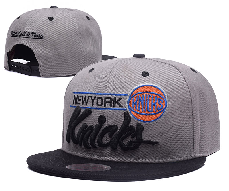 Knicks Team Logo Gray Black Mitchell & Ness Adjustable Hat GS