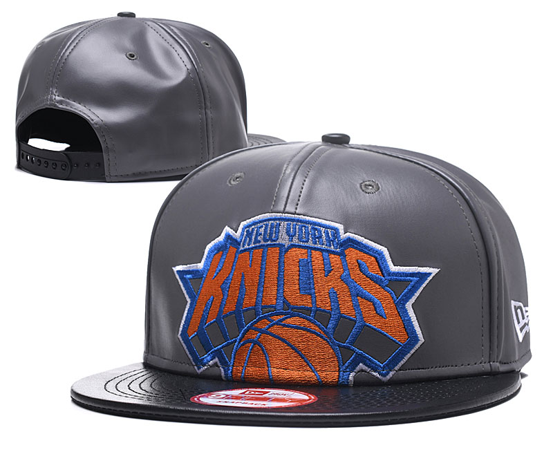 Knicks Team Logo Gray Leather Adjustable Hat GS