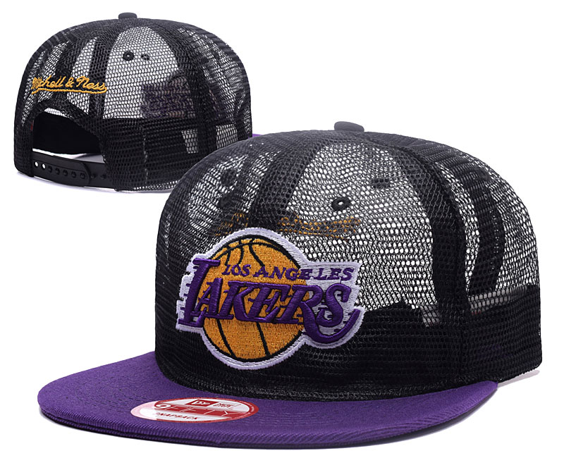 Lakers Team Logo Black Hollow Carved Mitchell & Ness Adjustable Hat GS
