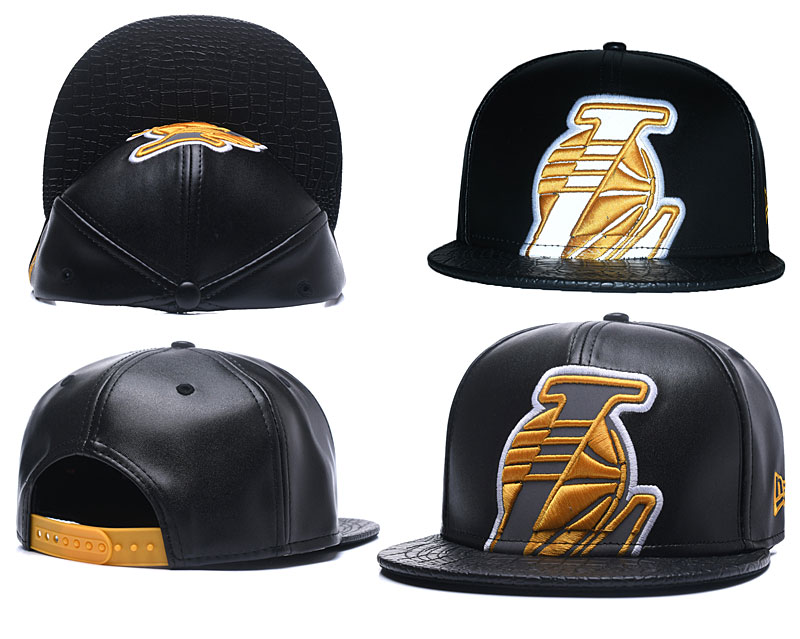 Lakers Team Logo Black Leather Adjustable Hat GS