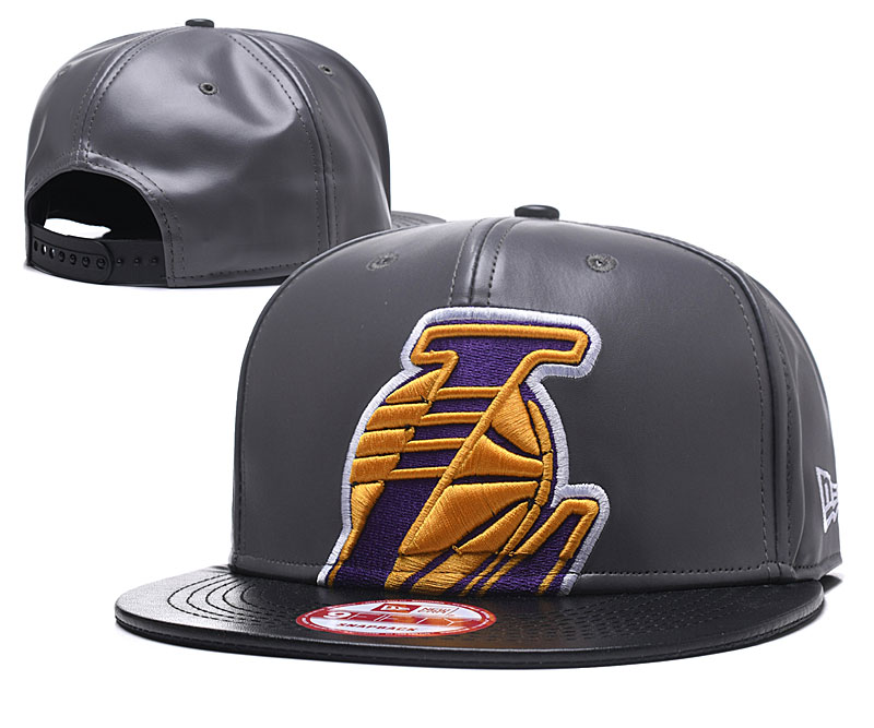 Lakers Team Logo Gray Leather Adjustable Hat GS