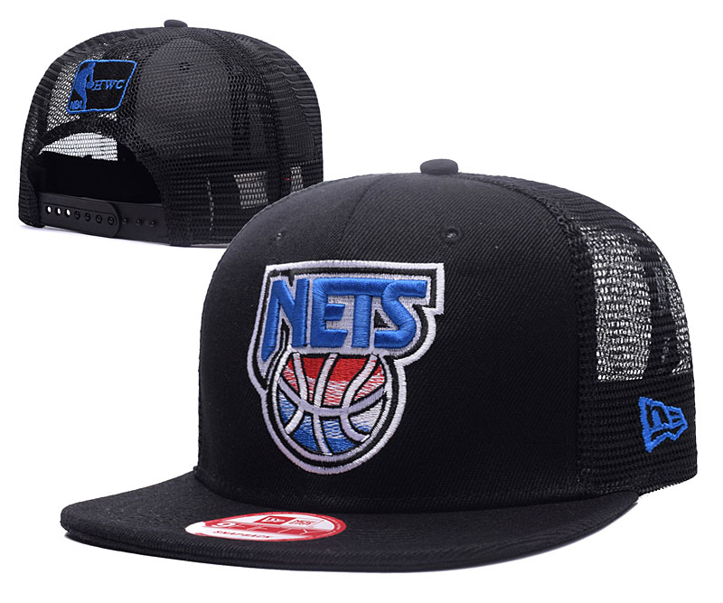 Nets Fresh Logo Black Blue Hollow Carved Adjustable Hat GS - Click Image to Close