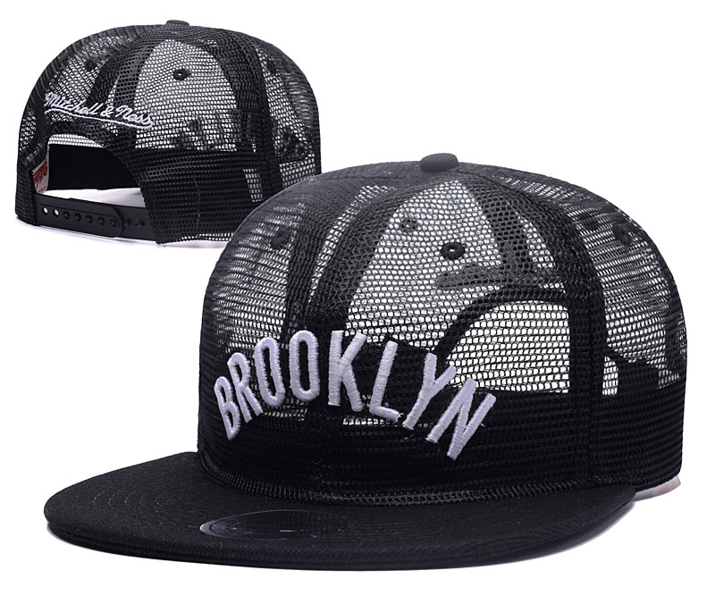 Nets Fresh Logo Black Hollow Carved Mitchell & Ness Adjustable Hat GS