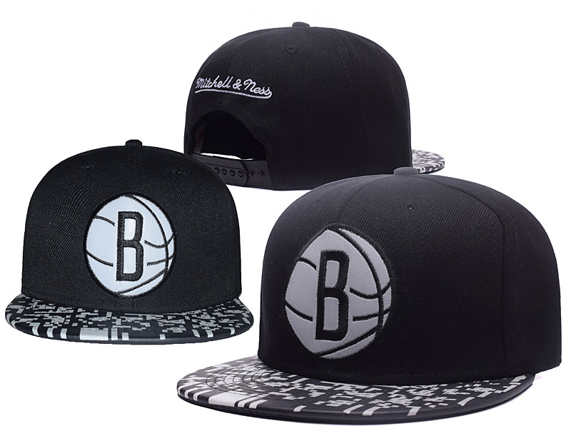 Nets Fresh Logo Black With Pattern Mitchell & Ness Adjustable Hat GS