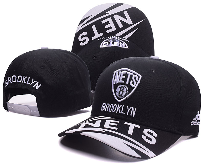 Nets Fresh Logo Black With White Peaked Adjustable Hat GS