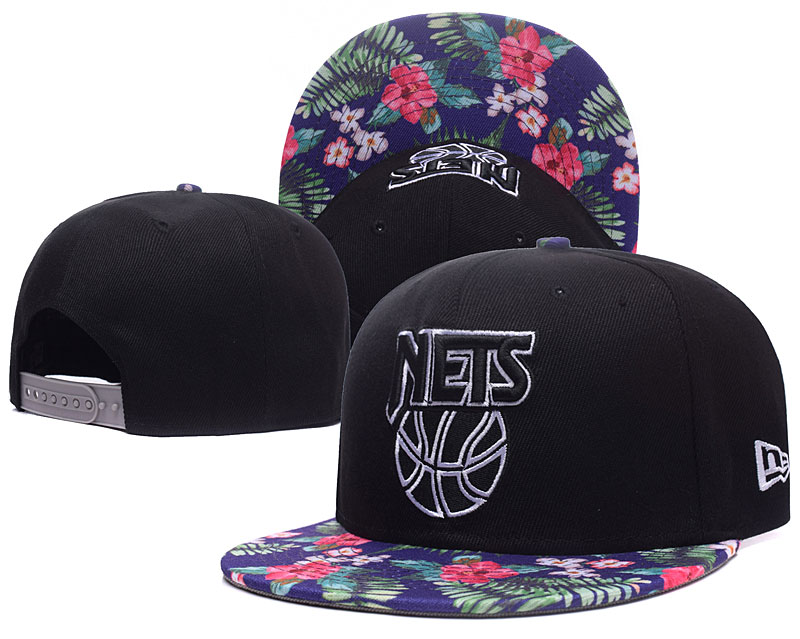Nets Team Logo Black With Flower Pattern Adjustable Hat GS - Click Image to Close