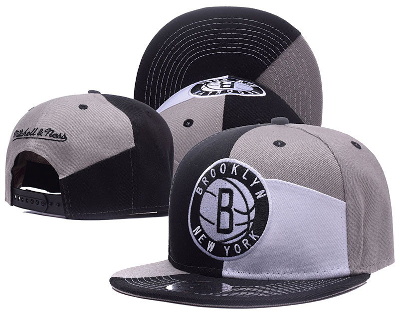 Nets Team Logo Gray Black Mitchell & Ness Adjustable Hat GS