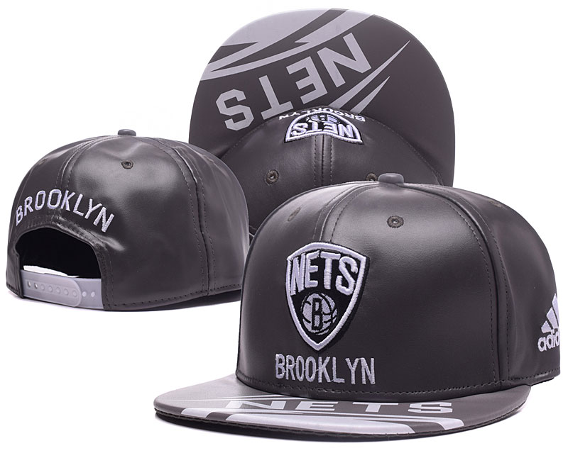 Nets Team Logo Gray Leather Adjustable Hat GS
